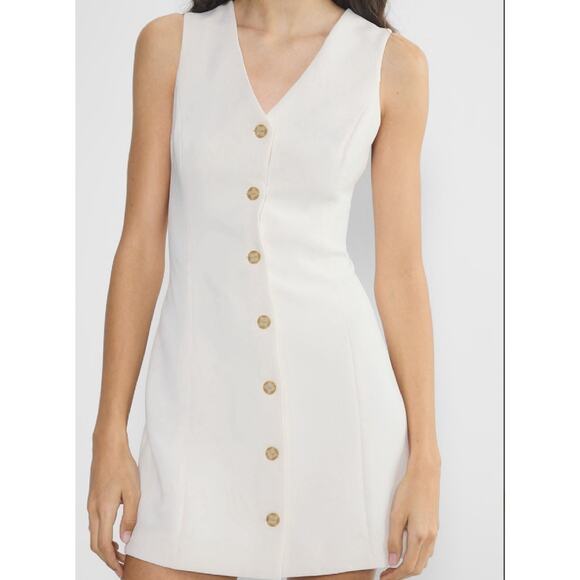 Aritzia Wilfred japanese crepe button up mini dress in White Size 2 new with tag - Picture 2 of 6